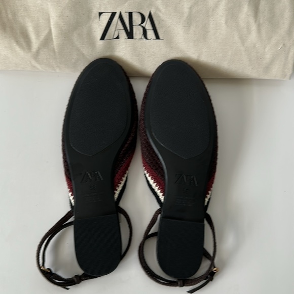 Zara Women's Burgundy and White Braided Flats - Picture 10 of 17